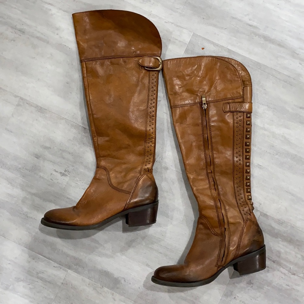 Vince Camino Knee high cognac boots w stud detail